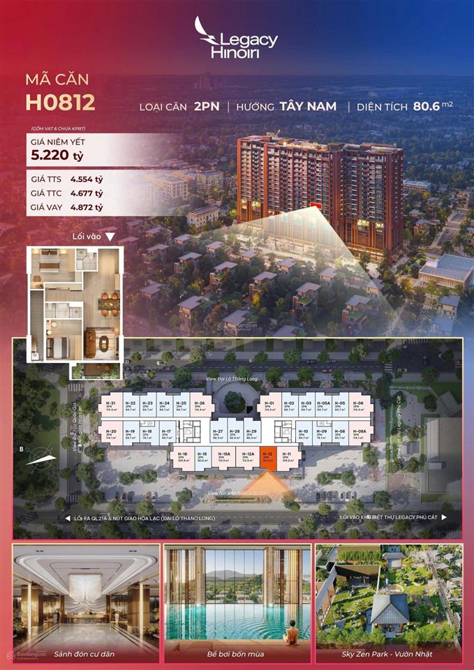 Quỹ căn 78m2 hiếm và 84m2 tầng đẹp nhất tại dự án legacy hinoiri hoà lạc