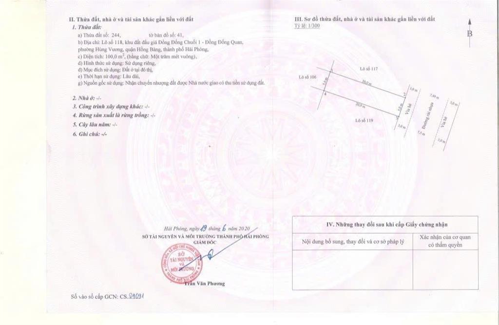 Bán gấp lô đất 100m2 ngang 5m hướng đông nam không lỗi khu đống chuối hùng vương hồng bàng 4,4 tỷ