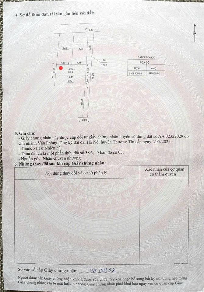 Lô đất rẻ đẹp tiềm năng cho khách nhanh chân dt 82m2 mt 5,4m tự nhiên chương dương ôtô 7 chỗ ra vào