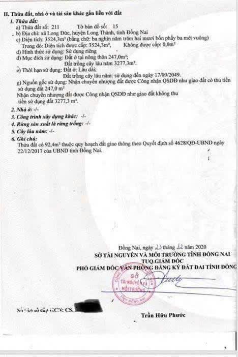 Bán đất bình an (long đức cũ) long thành 3.524m2 có thổ cư giá từ 4 triệu/m2 đường nhựa khu dân cư