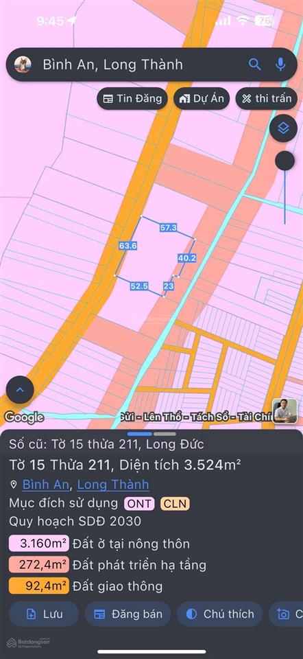 Bán đất bình an (long đức cũ) long thành 3.524m2 có thổ cư giá từ 4 triệu/m2 đường nhựa khu dân cư