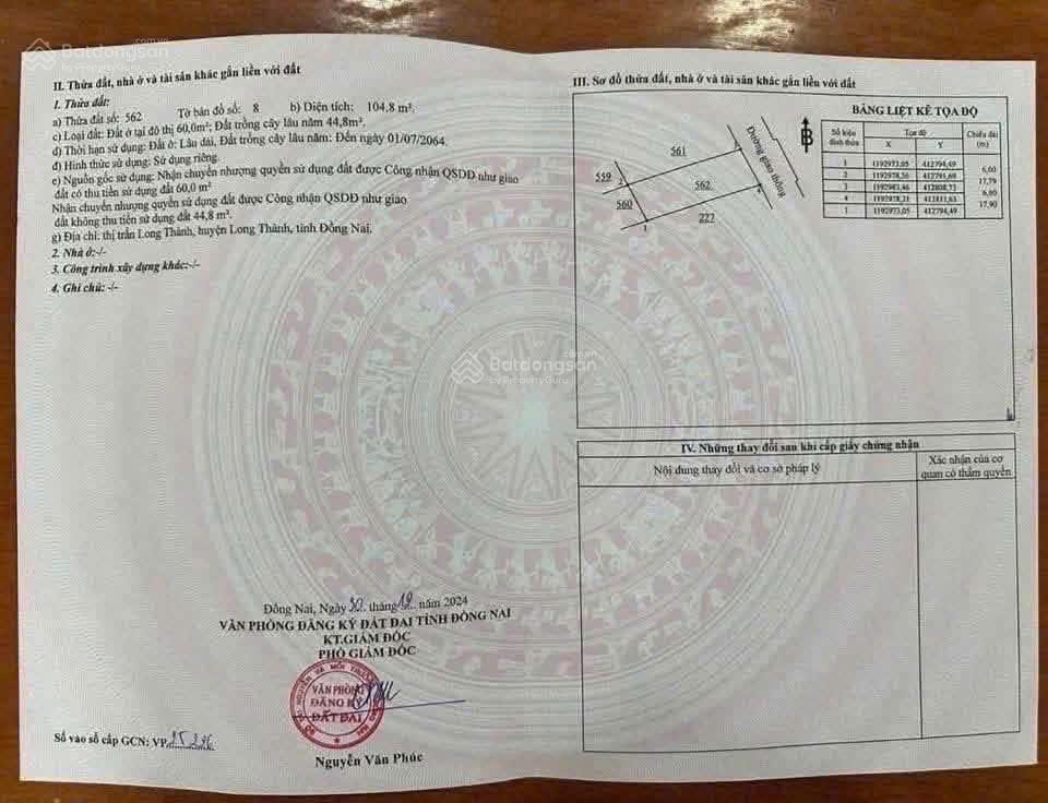 Bán nhanh 104m2 đất trung tâm phường long thành  mặt tiền đường lê thánh tông | giá tốt chỉ 4,3 tỷ