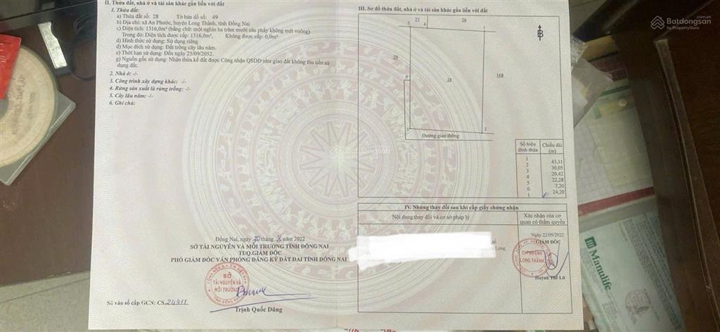 Bán lô đất có vườn cây ăn trái 1.300m2 an phước đồng nai, gần ql51 giá 6,3 tỷ tl