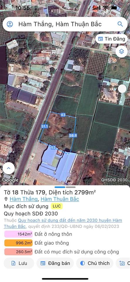 Đất hàm thắng, hàm thuận bắc, mặt tiền ql28, 2.8 sào