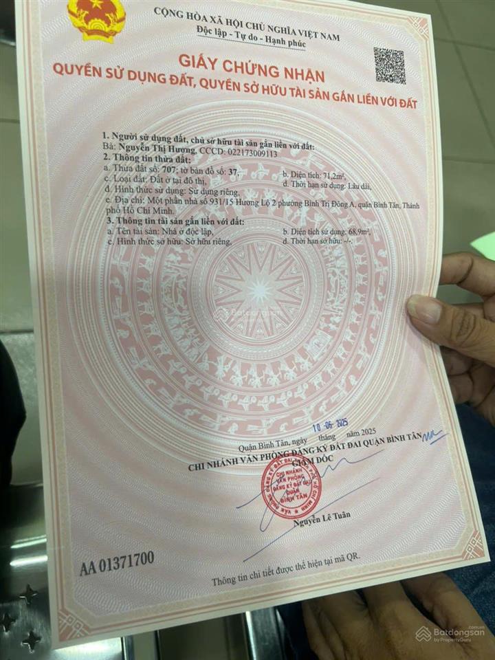 Bán đất 1/ hẻm 931 hương lộ 2 (4m*18m giá 5tỷ3 tl) hẻm nhựa 8m thông, khu nhà lầu an ninh