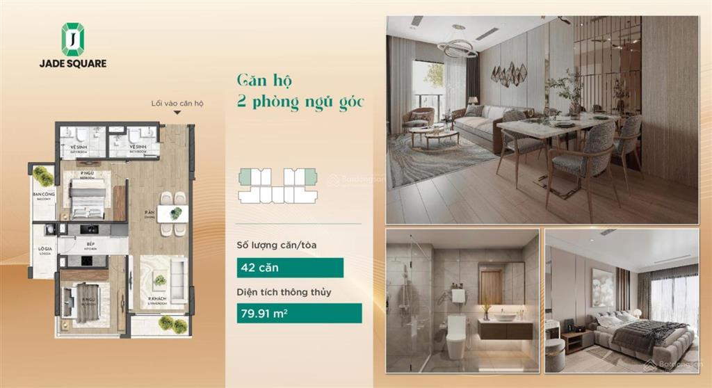 Căn hộ góc 2 phòng ngủ 80m2 tầng trung 1822 jade square 7,8 tỷ ban công đông+bắc