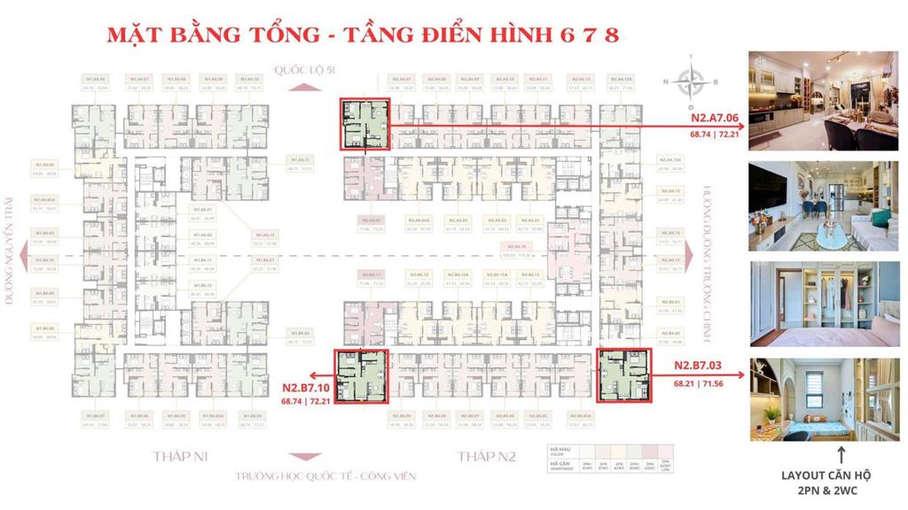 Bán căn góc maison grand 2 pn 1 wc  60m²lầu cao , view công viên