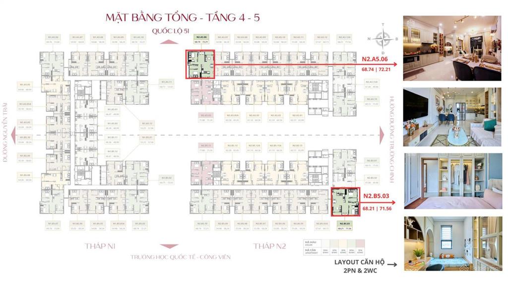 Bán căn góc maison grand 2 pn 1 wc  60m²lầu cao , view công viên