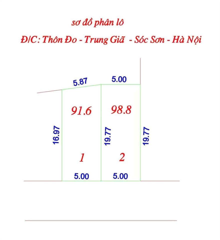 Chính chủ e có 2 lô đất cạnh nhau đường thông ở thôn đo trung giã sóc sơn cần bán