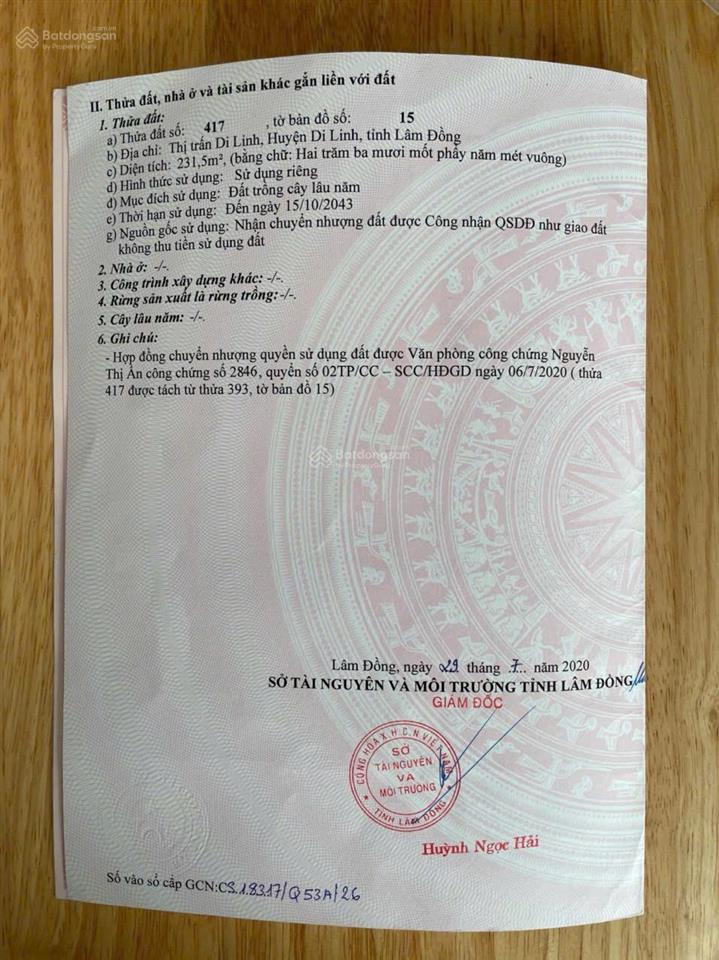 Bán đất đường ngô quyền, di linh, 1,2 tỷ, 231,5 m2, pháp lý đầy đủ