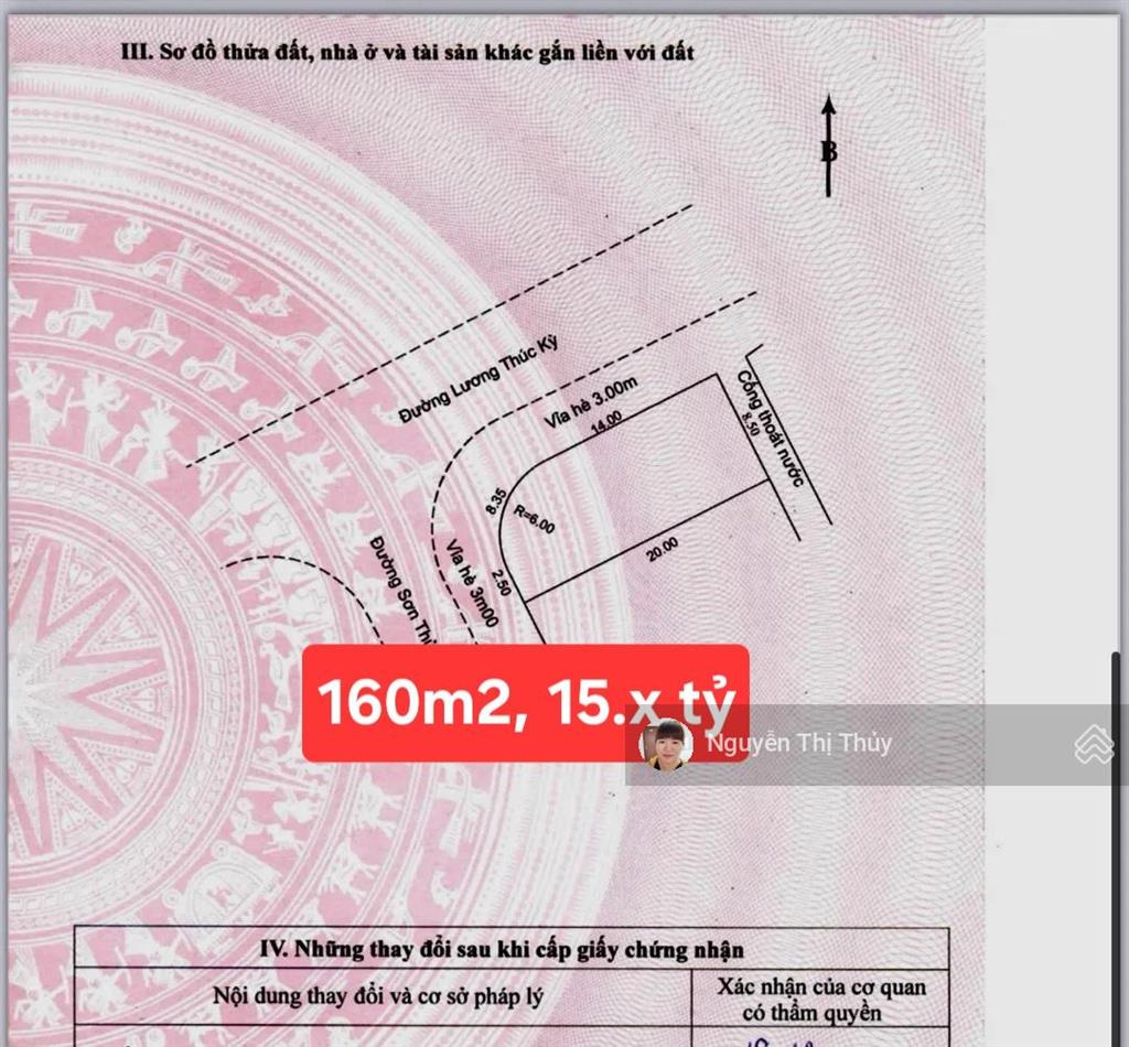 Lô góc 2 mặt tiền lương thúc kỳ  biển sơn thủy phù hợp xây căn hộ, homestay  dt 160m2  15. x tỷ