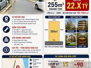 Rẻ hơn giá ttđất biển mỹ khê, sát khu phố tây an thượng, đường mặt tiền, dt lớn 255m2, ngang 13m