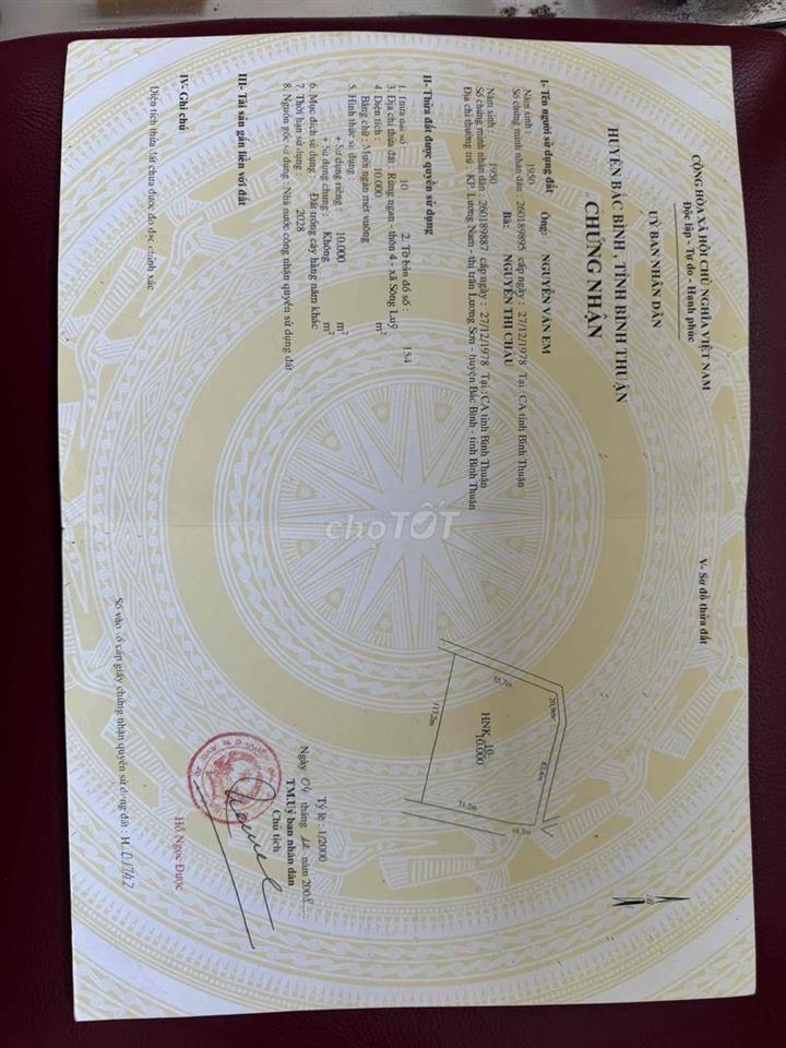 Đất thị trấn Lương Sơn Bắc Bình Bình Thuận 21483 m2 giá 1,8 tỉ