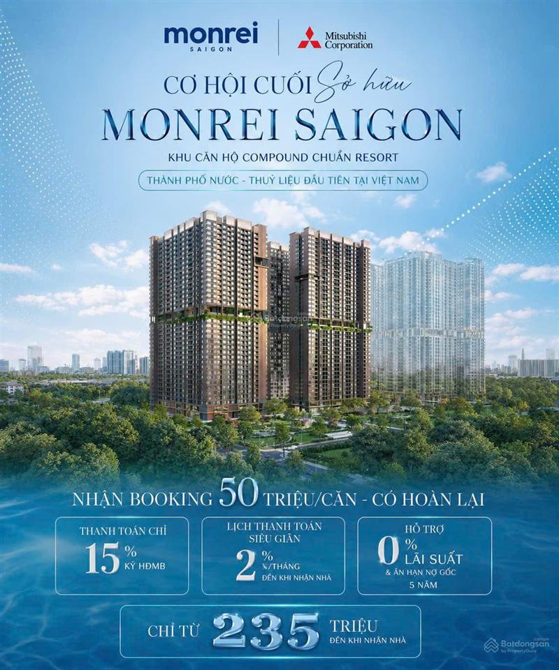 Tt chỉ 235 triệu sở hữu ngay căn hộ monrei saigon 1pn, hỗ trợ ls 0%, ân hạn gốc 5 năm ck cực tốt