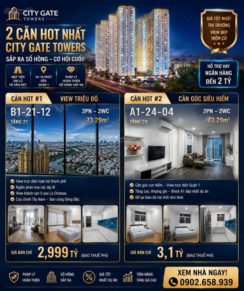 City gate còn 2 căn cuối view quận 1 sắp ra sổ hồng giá từ 2,999 tỷ, căn góc và căn giữa cực hiếm