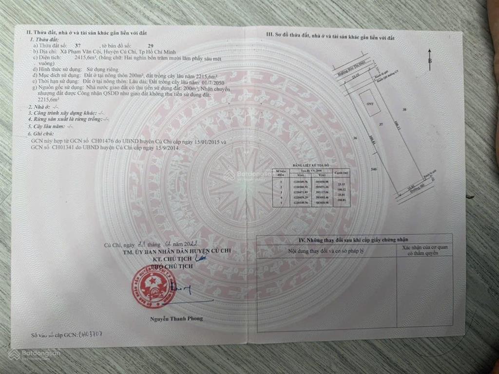 Bán đất hai mặt phố đường bùi thị điệt, 26 tỷ tl, 2415 m2 (có 200m2 thổ), huyện củ chi, tp.hcm