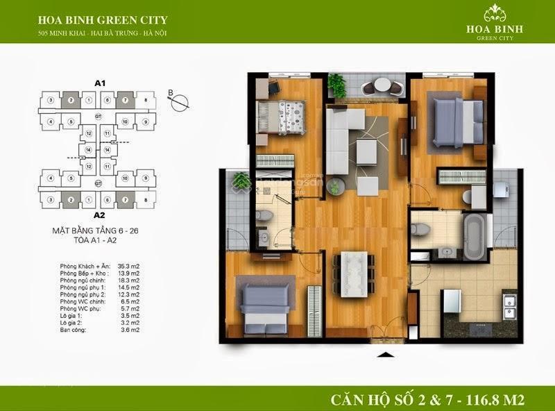Gia đình thiện chí bán căn 3pn 117m² view sông hồng cực đẹp tại chung cư hoà bình green city