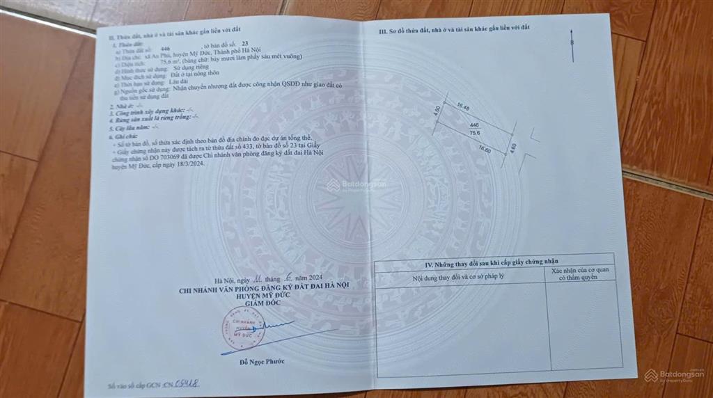 Bán đất đẹp tại xã an phú, huyện mỹ đức, hà nội, giá siêu hời 750 triệu, 75.6m2