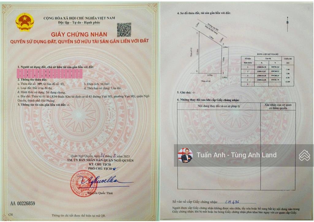Bán lô 66m2 mặt đường 83 vạn mỹ  ngô quyền