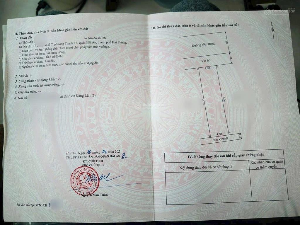 Chuyển nhượng lô đất 89,8m2 tdc đằng lâm 2, hải an