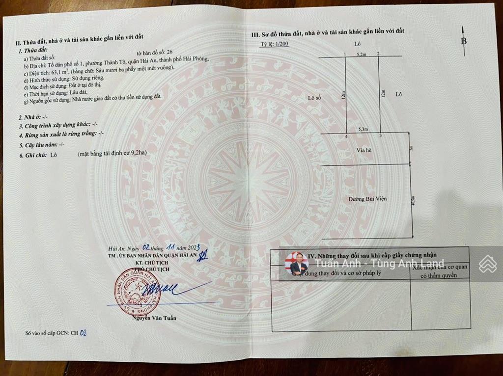 Hàng hiếm chốt nhanh lô đất 63m2 mặt đường bùi viện, tđc 9,2ha hải an