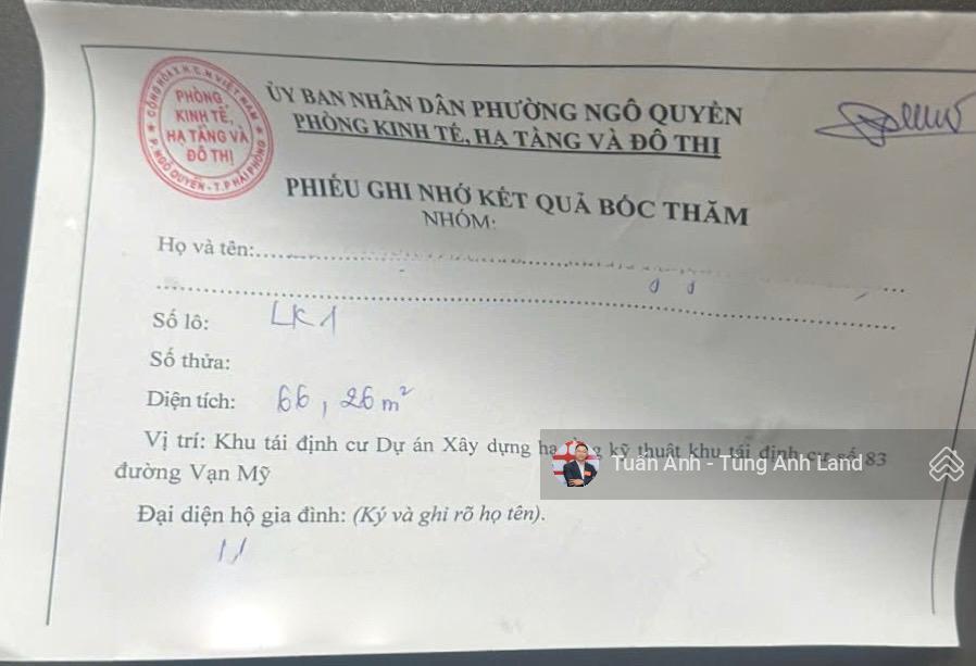 Bán phiếu lk1 66,3m2 tđc 83 vạn mỹ (đông tt)
