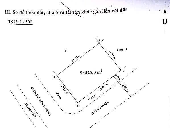 425m2 đất xây toà nhà lô góc mặt đường trung tâm phố lê hồng phong