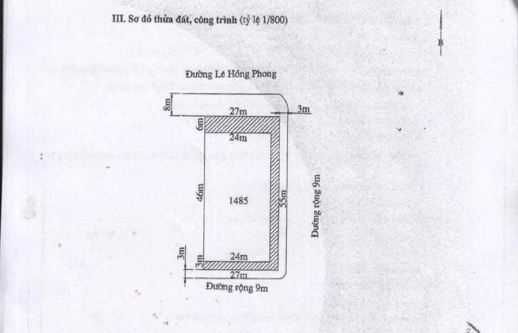 1485m2 đất 3 mặt tiền mặt đường lê hồng phong