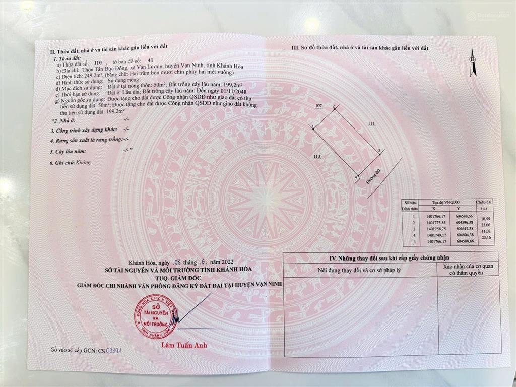 Bán đất thổ cư + đất trồng cây lâu năm vạn lương, vạn ninh, khánh hòa