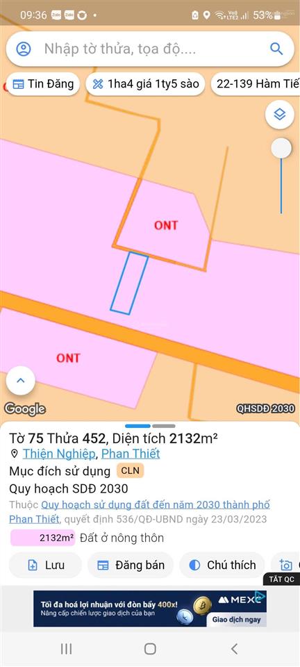 Bán đất 2131m² tại (thiện nghiệp cũ) phường mũi né, lâm đồng 1,3 triệu/m2, 2131 m²