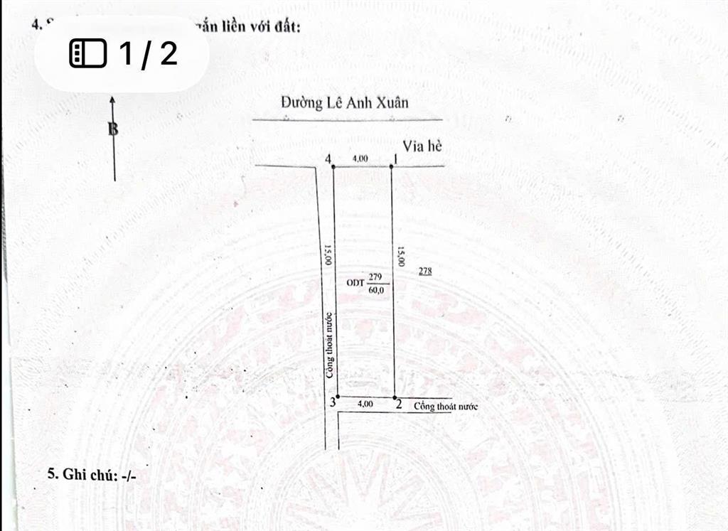 Bán đất mt lê anh xuân  hoà cường, 60m2 ngang 4m có 3 mặt thoáng, lộ giới 5m5 hướng chính bắc