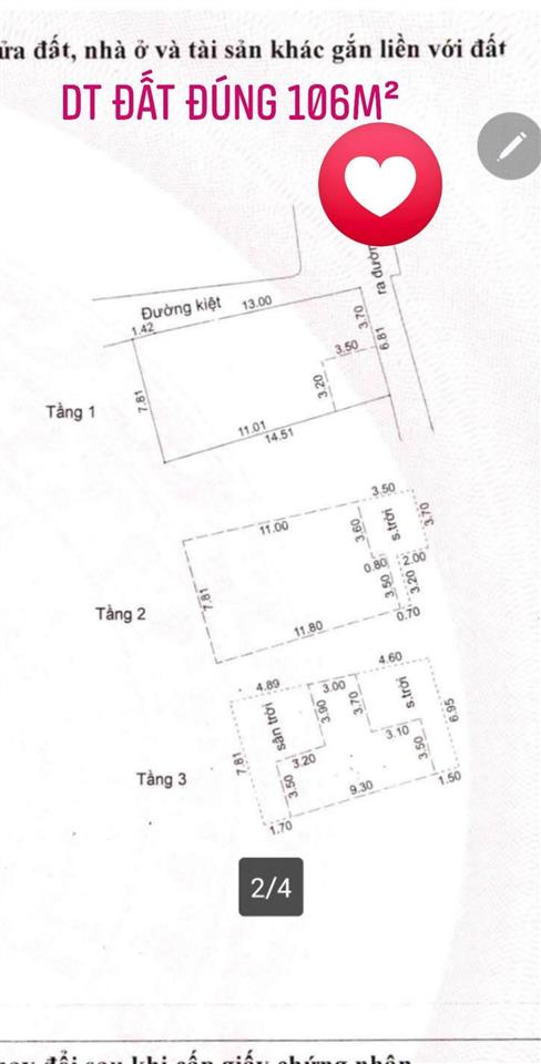 Bán nhà 3 tầng kiệt ô tô lê cơ  hoà cường bắc, 106m2 ngang 6,8m nở hậu 7,8m