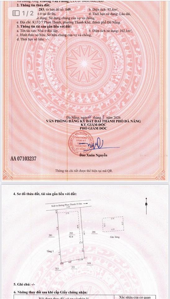 Bán nhà gác lửng kiệt phan thanh, 93m2 ngang 6,5m gần đh duy tân và nguyễn văn linh