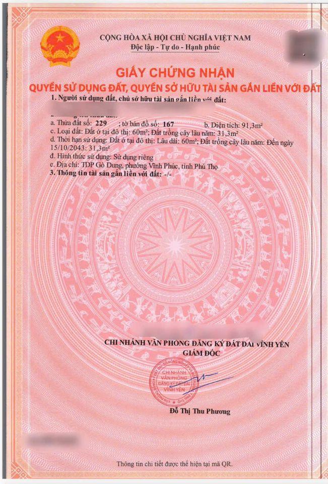 Bán đất trục chính Làng Bầu, Liên Bảo, Vĩnh Yên. DT 91.3m2