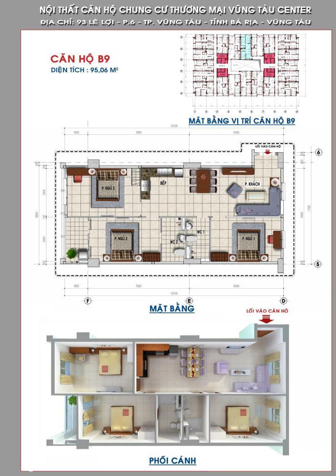 Cho thuê căn hộ 3pn 2wc chung cư vũng tàu center 93 lê lợi giá cực rẻ