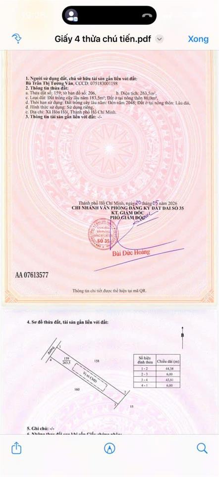 Chính chủ bán nhanh lô đất đẹp  bằng phẳng mặt tiền 6m tại hòa hội, tp.hcm