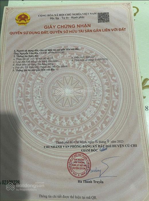 Bán đất thái mỹ củ chi  3700m² mặt tiền nhựa  1.5km đến trung tâm  giá 1tr/m²