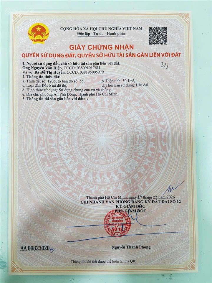 Bán đất thổ cư 100% an phú đông quận 12