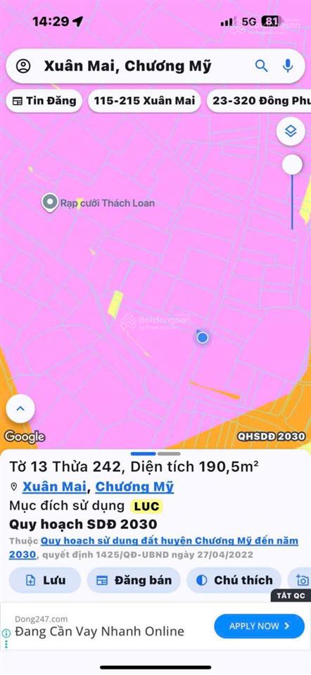 Chỉ với hơn 1 tỷ đất đẹp xuân mai