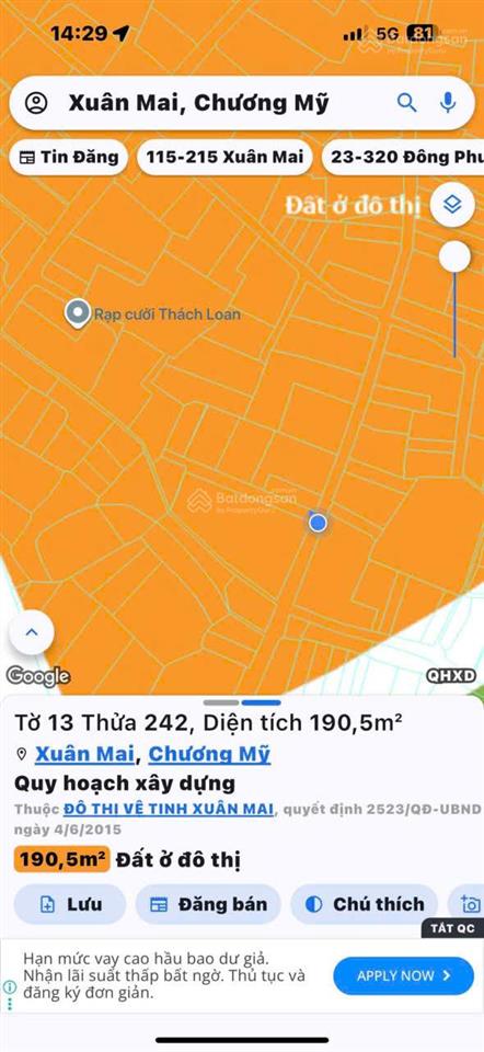 Chỉ với hơn 1 tỷ đất đẹp xuân mai
