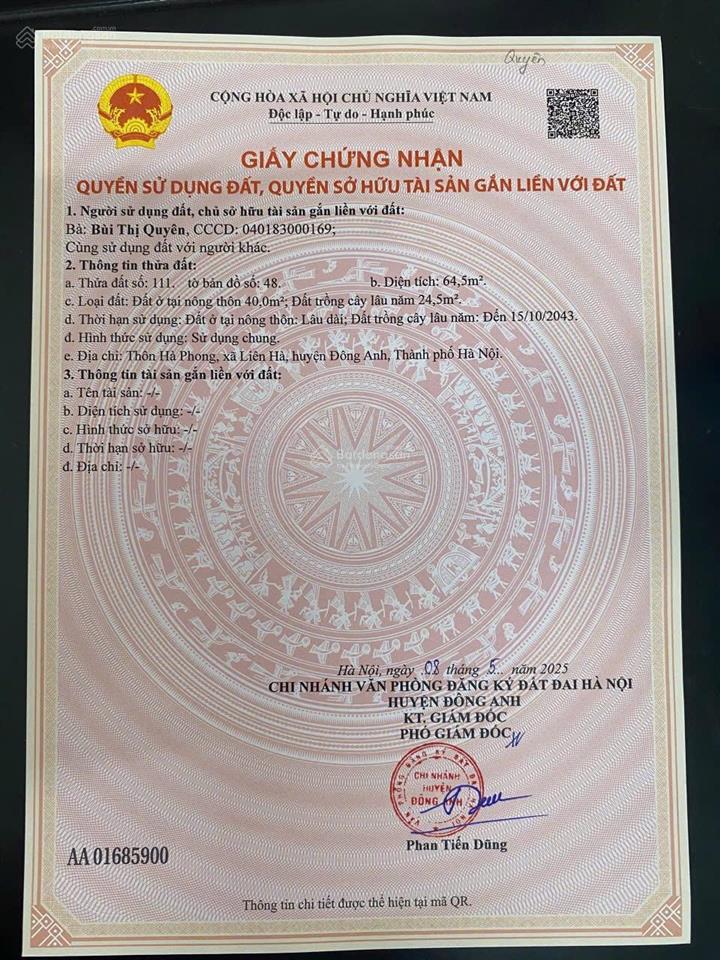 Chính chủ cần tiền bán cắt lỗ 300 triệu đất hà phong liên hà đông anh diện tích 64,5
