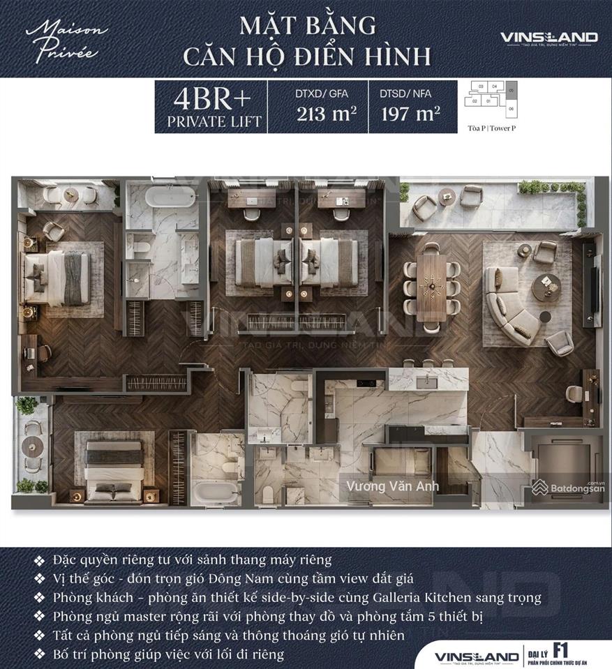 Căn 4pn+1 trục 05 198m2 tòa p maison privée view cực đẹp công viên ciputra + hồ tây + cầu nhật tân
