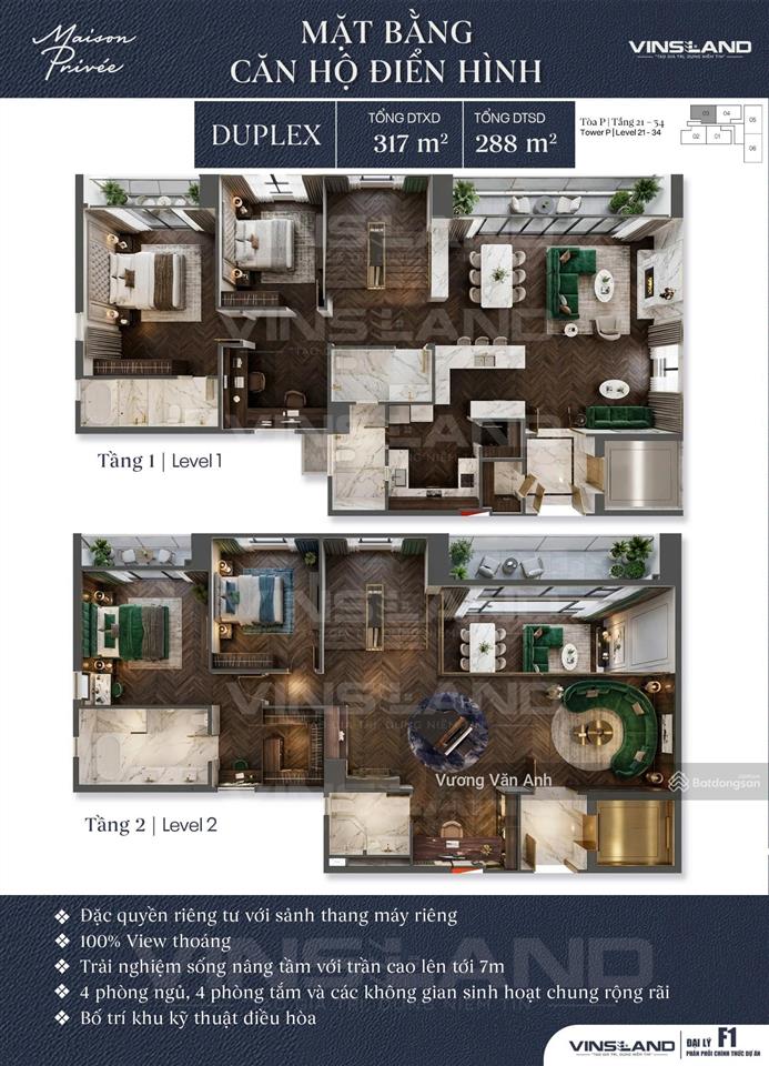 Căn duplex siêu vip 288m2 toà p maison privée thang riêng view công viên ciputra + view sông hồng