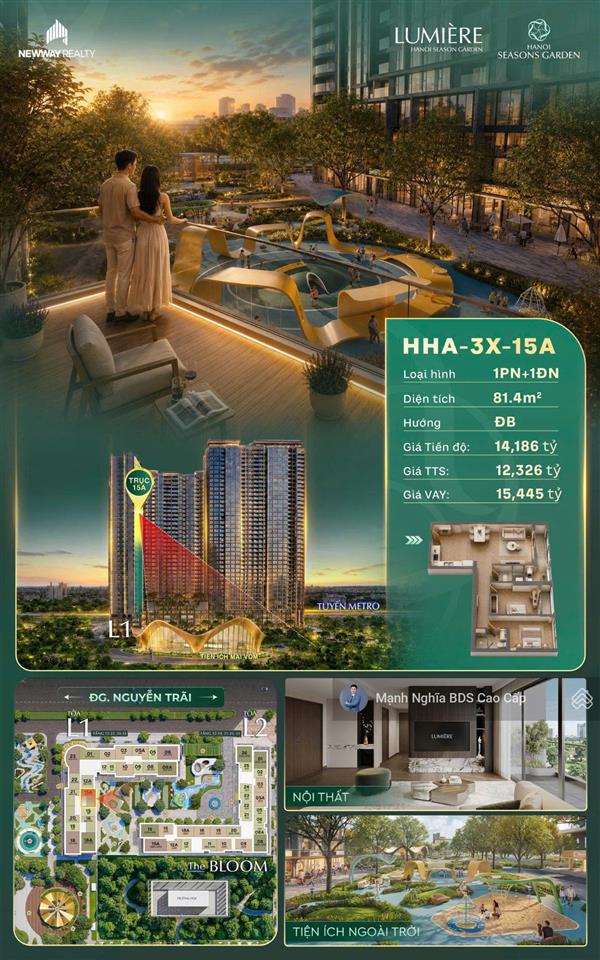 Căn 1pn+1 đẹp hiếm tại lumière hanoi seasons  view nội khu resort 0855 448 ***