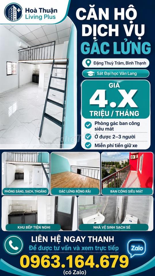 Căn hộ GÁC - Ban Công, Đại Học Văn Lang, Đặng Thùy Trâm, Bình Thạnh