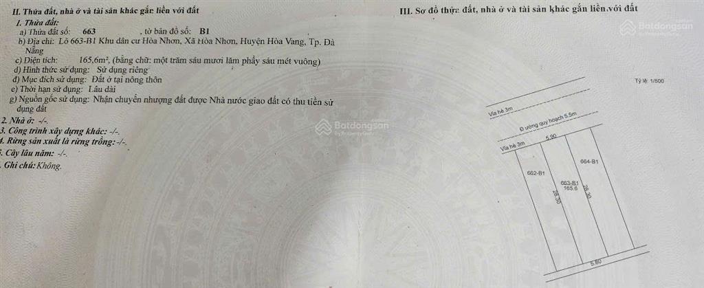 Bán đất trường sơn, hòa nhơn, hòa vang, đà nẵng, 3,3 tỷ, 165,6m2, giá cực chất hot!