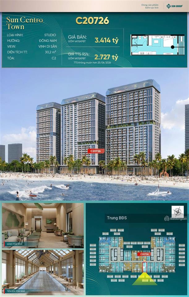 Quỹ căn độc quyền studio sun festo town tầng đẹp hướng đông nam view vịnh di sản chỉ hơn 2 tỷ