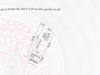 Chính chủ bán gấp đất 113,6m2 mặt tiền 6,73m nở hậu.