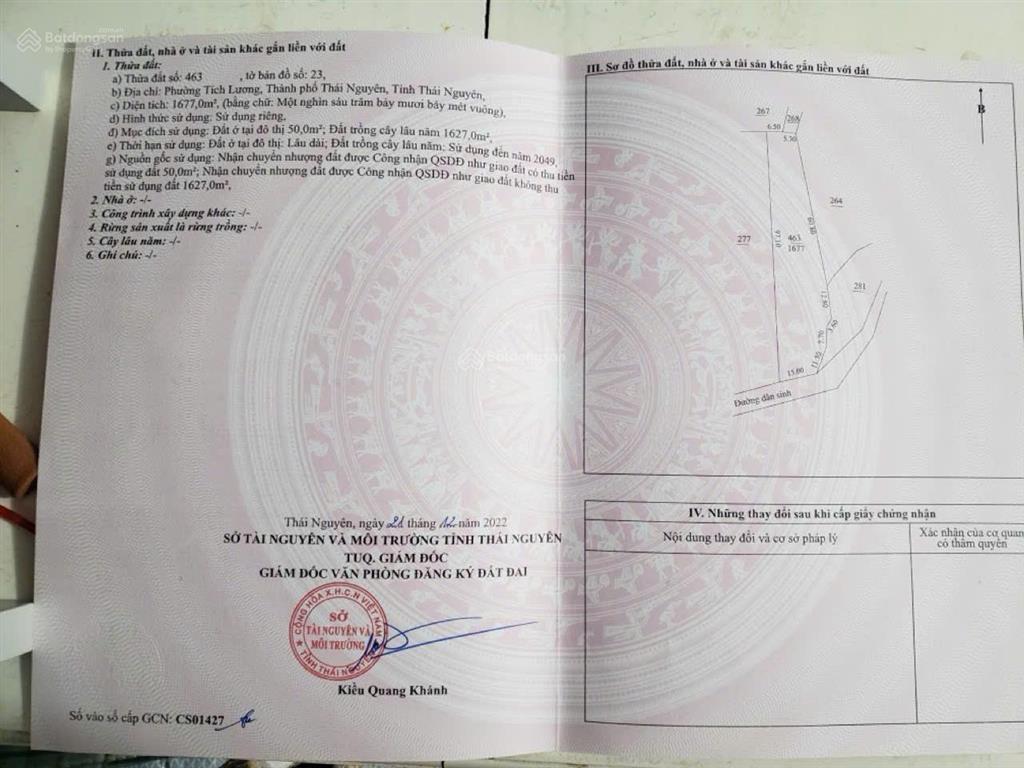 Bán đất phường tích lương gần khu công nghiệp sông công 2