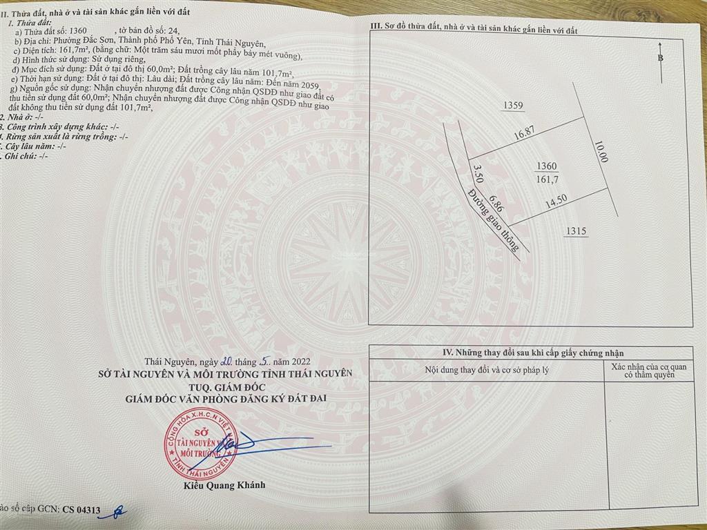 Bán đất phường đắc sơn, phổ yên (cũ)
